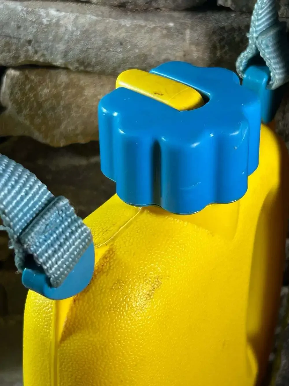 Vintage Little Tikes Yellow Toy Camping Canteen with blue strap